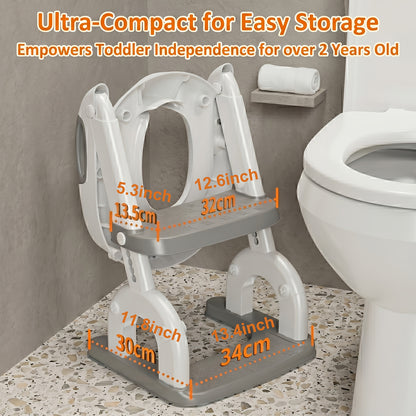 Toddler Potty Trainer, 2-in-1 Toilet Seat and Step Ladder, Adjustable Heavy-Duty Design with Anti-Slip Base for Boys and Girls