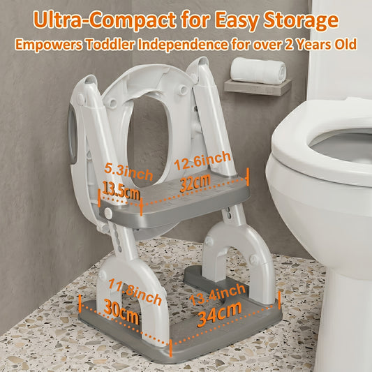 Toddler Potty Trainer, 2-in-1 Toilet Seat and Step Ladder, Adjustable Heavy-Duty Design with Anti-Slip Base for Boys and Girls