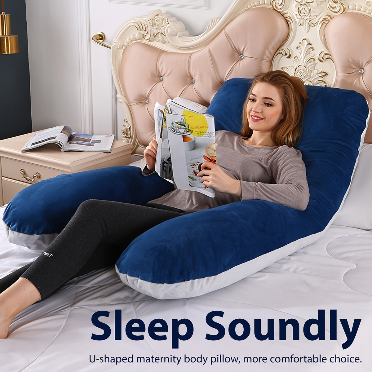 Maternity Back Neck and Leg Support Pillow, U-Shaped Portable Pregnancy Pillow, Soft Comfortable Polyester Body Pillow for Expecting Moms, Hand Wash or Dry Clean, Full Body Pregnancy Support