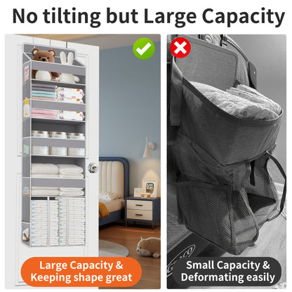 Swing-Proof Over the Door Organizer, 6-Shelf Hanging Storage with 6 Clear Front and 12 Side Pockets, Holds Up to 50LB, No-Drill Behind Door Storage for Nursery, Closet, Bedroom and Bathroom