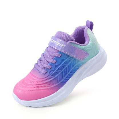 Kick-Resistant KPU Sneakers for Girls, Low-Top Kids' Tennis Shoes with Cushioned Sole, Round Toe and Closure for Toddler, Little Kid & Big Kid Casual Wear