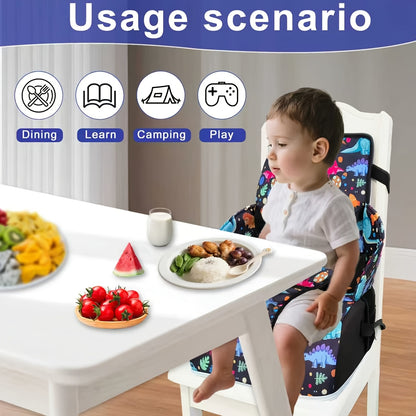 Children's Dining Booster Cushion with Backrest, Foldable Portable Chair Seat Pad with Removable Washable Cover for Home and Outdoor Meals