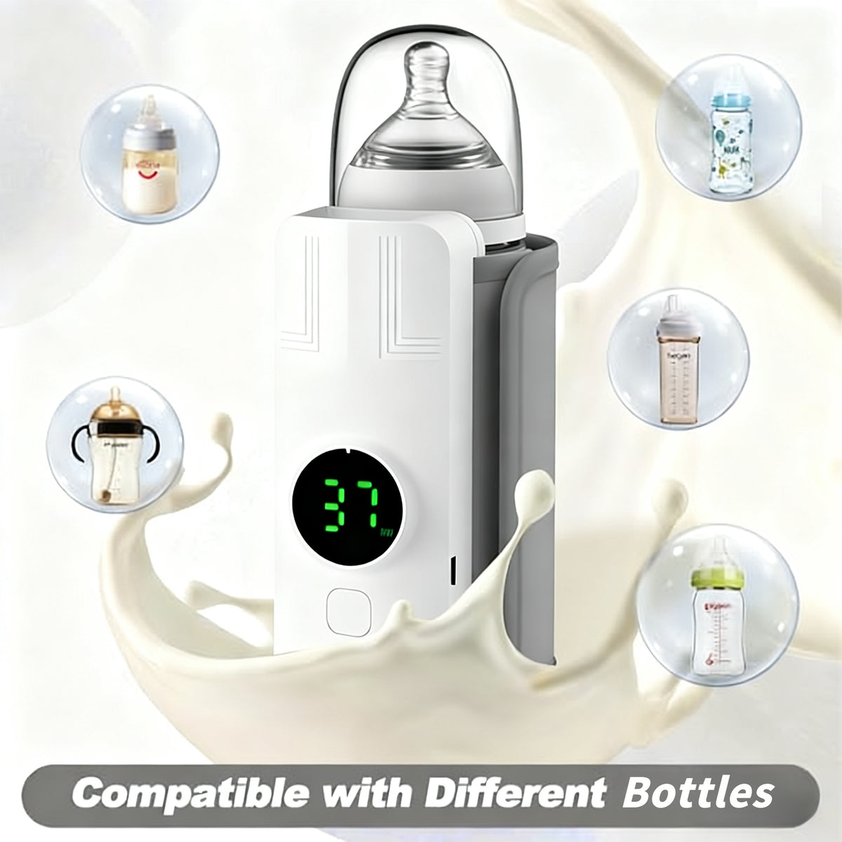 Cordless Bottle Warmer Sleeve for Breastmilk, USB Rechargeable 2000mAh Portable Milk Heater and Insulating Wrap in White for Home and Outings