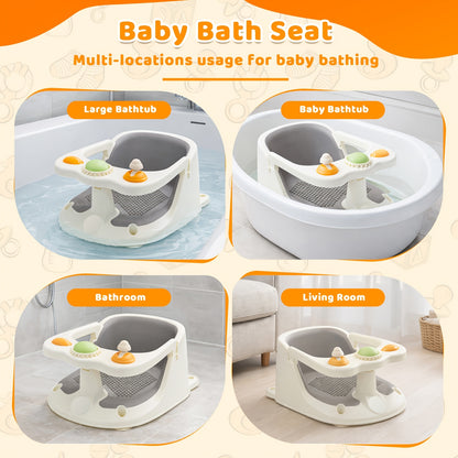 Cushioned Infant Bathtub Seat with 4 Suction Cups for Babies 6 Months & Up, Compact Non-Slip Bath Chair with Optional Thermometer for Supervised Bathtime