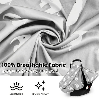 Stretchy Infant Carrier Cover with Large Window, Beavtaens Breathable Baby Car Seat Canopy in Elephant, Flower, Leaves, Rainbow or Sun Prints