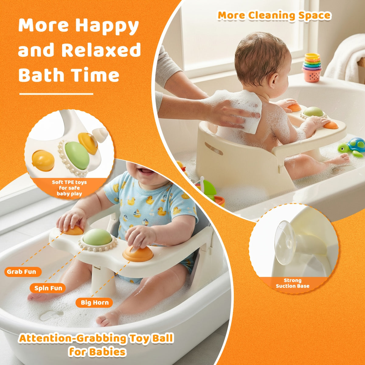 Cushioned Infant Bathtub Seat with 4 Suction Cups for Babies 6 Months & Up, Compact Non-Slip Bath Chair with Optional Thermometer for Supervised Bathtime