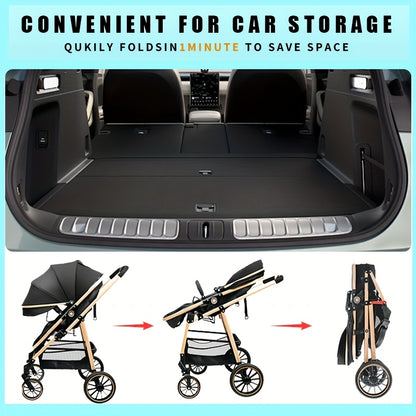Lightweight Travel Stroller with Quick-Folding Design, Adjustable Backrest, Canopy and Storage Basket, Black Baby Pushchair for Everyday Outings