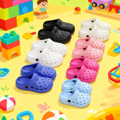 Toddler EVA Slip-On Clogs with Ventilation Holes and Heel Strap, Thick-Sole Round-Toe Casual Shoes for Boys and Girls in Five Colors for Home and Outdoor Outfits