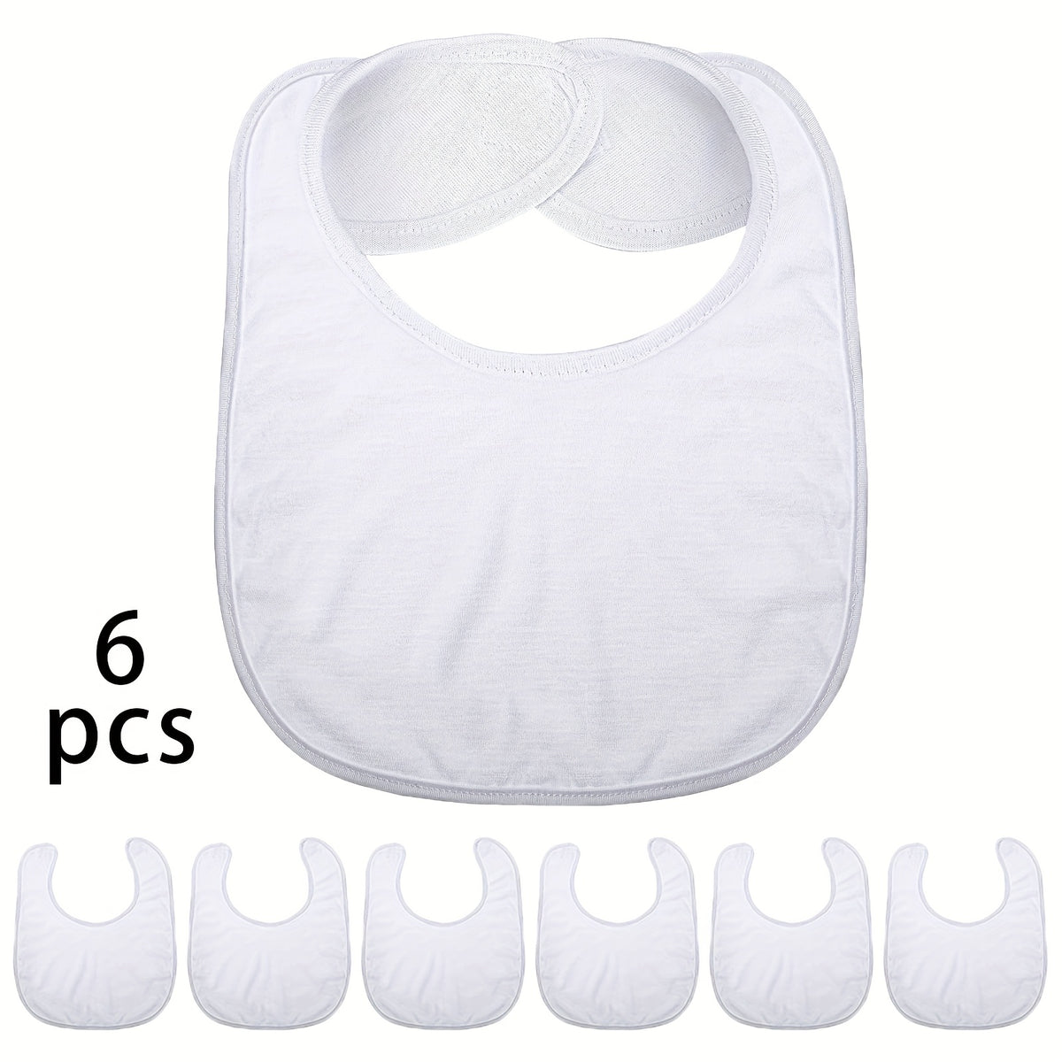 White Sublimation Baby Bibs, Set of 6 Reusable Knit Fabric Feeding Bibs for Toddler Mealtimes, DIY Printing and Everyday Use