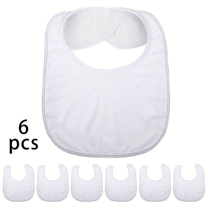 White Sublimation Baby Bibs, Set of 6 Reusable Knit Fabric Feeding Bibs for Toddler Mealtimes, DIY Printing and Everyday Use