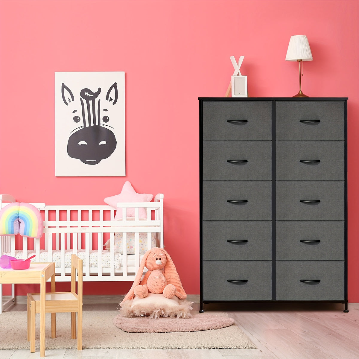 Fabric Drawer Dresser for Bedroom Storage with Metal Frame and Wood Tabletop, 9 or 10 Drawer Closet Organizer Tower for Clothes, Living Room or Entryway