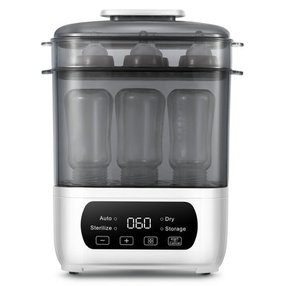 Baby Bottle Steam Dryer 4-in-1, Countertop Bottle Care Station with LED Touch Screen, Storage Mode and Auto Shut-Off in Gray for Daily Feeding