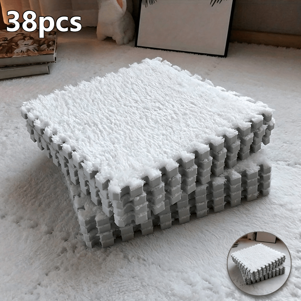 Interlocking Carpet Tiles, 38-Piece EVA Patchwork Floor Mat Set in Solid Colors for Living Room, Bedroom and Bay Window Home Decor