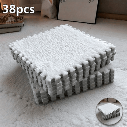 Interlocking Carpet Tiles, 38-Piece EVA Patchwork Floor Mat Set in Solid Colors for Living Room, Bedroom and Bay Window Home Decor