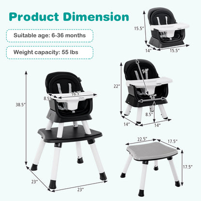 8-in-1 Baby High Chair with Activity Table, BABYJOY Convertible Feeding Seat with Removable Tray, Booster Mode and 5-Point Harness for Ages 6 Months to 6 Years
