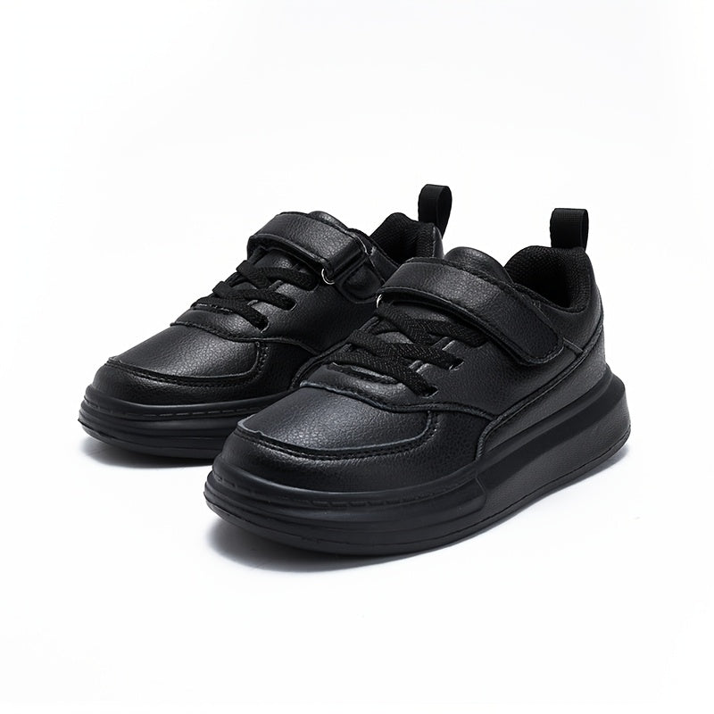 Kids Black Running Sneakers with Breathable Mesh Upper and Lightweight EVA Midsole, Low-Top Athletic Shoes for Daily Play and Casual Outings