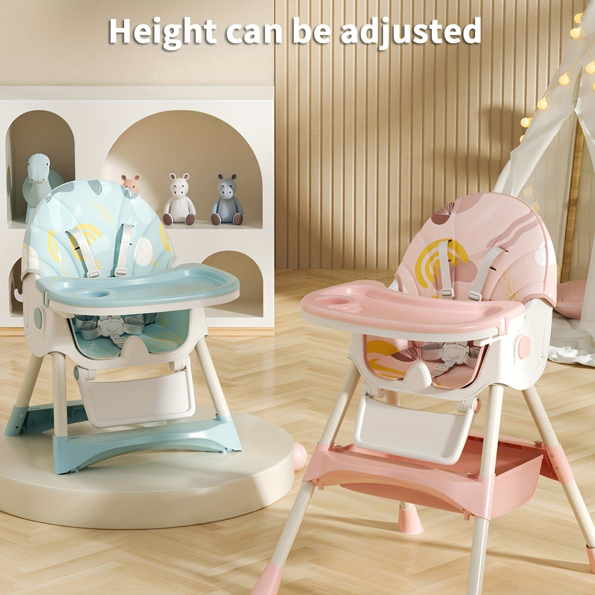 Convertible Baby Feeding Chair with Tray, Adjustable Folding High Chair with Padded Seat and Rocking Configuration for Home Mealtimes