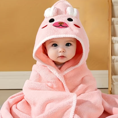 Hooded Baby Bath Towel 31.5 x 31.5 Inches, Soft Absorbent Polyester Bath Wrap with Reinforced Edges for Supervised After-Bath Drying in Pink or Sky Blue