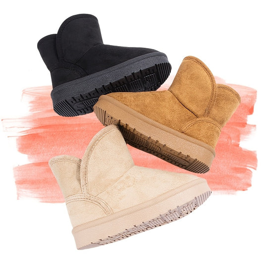 Fleece-Lined Toddler Snow Boots for Girls, Soft-Soled Mid-Calf Winter Shoes in Khaki, Black or Camel for Cozy Cold-Weather Outings