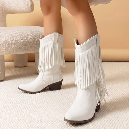 Tassel Fringe Western Ankle Boots for Girls - Star Cutout Cowgirl Boots with Soft Lining, Stable Heel, Easy Slip-On for Parties, Playtime & Dress-Up Fun