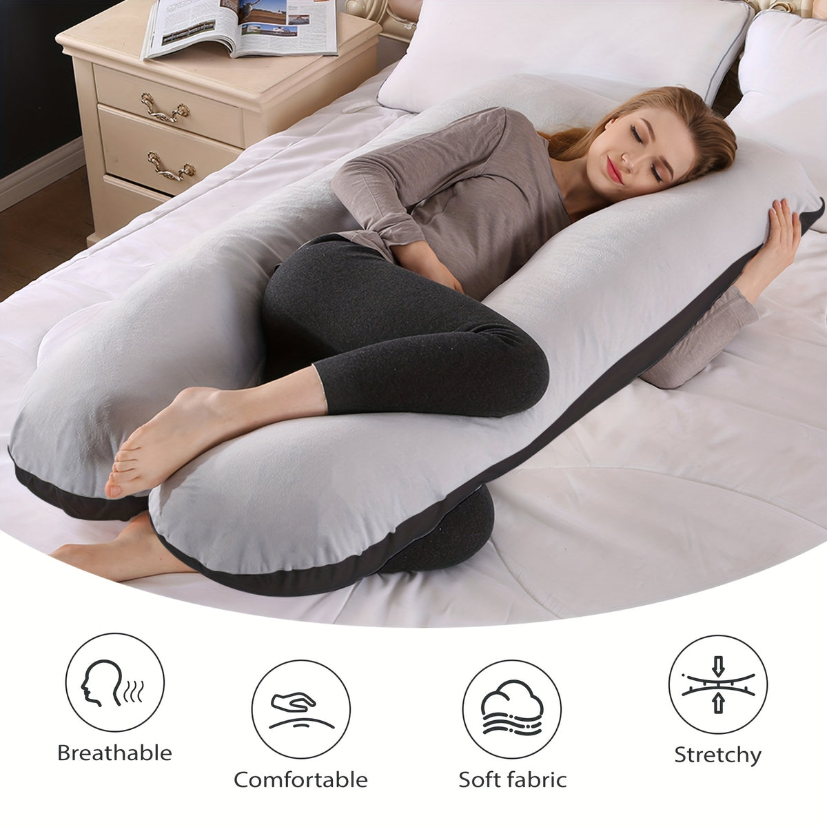 Maternity Back Neck and Leg Support Pillow, U-Shaped Portable Pregnancy Pillow, Soft Comfortable Polyester Body Pillow for Expecting Moms, Hand Wash or Dry Clean, Full Body Pregnancy Support