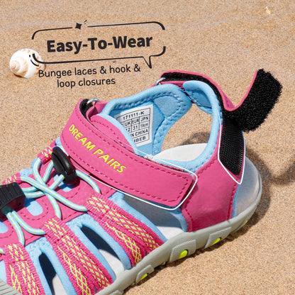 Closed Toe Kids Sport Sandals with Adjustable Straps, Breathable Water-Friendly Hiking and Beach Shoes for Toddlers, Little Kids and Big Kids