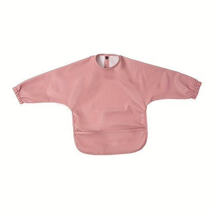 Sleeved Baby Bib with Food Pocket, Wipeable Long Sleeve Feeding Smock with Snap Closure for Babies and Toddlers 6-36 Months at Mealtimes