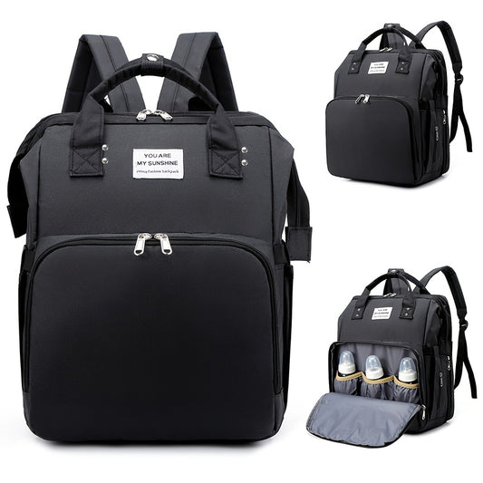Expandable Baby Bed Diaper Backpack with Insulated Bottle Compartment, Multi-Pocket Large Capacity Changing Bag for Moms and Dads