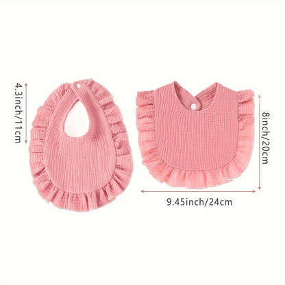 Muslin Baby Drool Bibs 7-Pack with Adjustable Snap Closure and Ruffle Trim, Soft Absorbent Feeding Bib Set in Cartoon or Mixed Pink Options