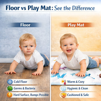 Patterned Baby Floor Mat 50 x 50 Inches, Soft Washable Playpen and Crawling Surface with Anti-Slip Bottom for Tummy Time and Supervised Indoor Play