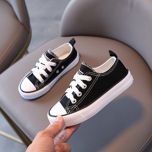 Kids Black Canvas Sneakers with Rubber Non-Slip Soles, Lightweight Everyday Walking Shoes for Boys and Girls, Toddler to Big Kid Sizes