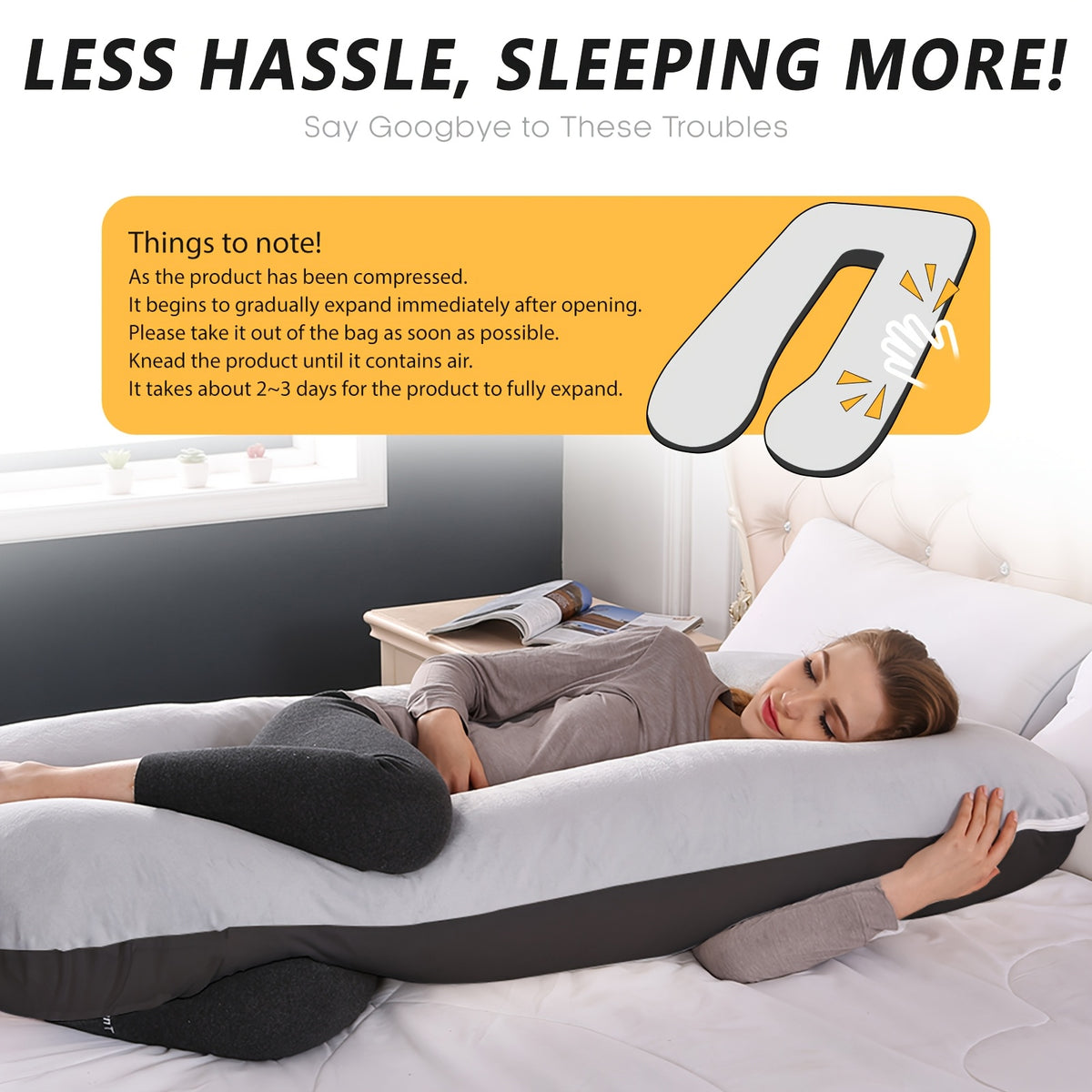 Maternity Back Neck and Leg Support Pillow, U-Shaped Portable Pregnancy Pillow, Soft Comfortable Polyester Body Pillow for Expecting Moms, Hand Wash or Dry Clean, Full Body Pregnancy Support