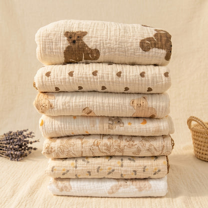 Double-Layer Baby Blanket with Cotton Gauze and Minky Dot Backing, 39.37 x 39.37 Inch Newborn Wrap in Bear, Rabbit and Dinosaur Prints