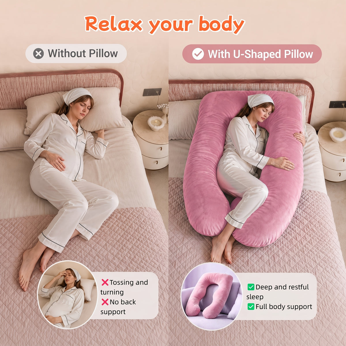 Memory Foam Pregnancy Pillow, 55-Inch U-Shaped Full Body Maternity Cushion with Adjustable Fill and Washable Flannel Cover for Side Sleepers
