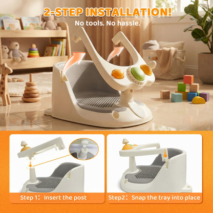 Cushioned Infant Bathtub Seat with 4 Suction Cups for Babies 6 Months & Up, Compact Non-Slip Bath Chair with Optional Thermometer for Supervised Bathtime