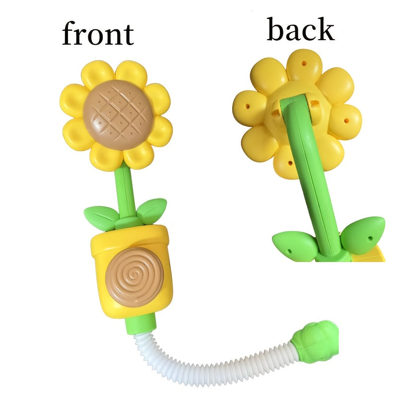 Sunflower Bath Toy with Spinning Spray Head, PVC Flower Water Play Spout in Red or Yellow for Supervised Kids Bathtub Play and Bath-Time Fun