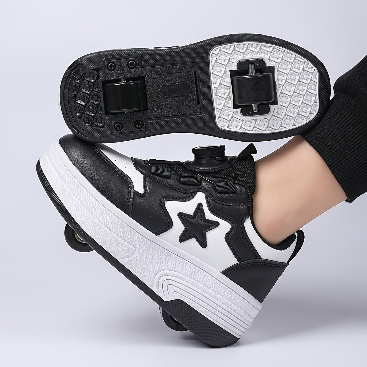 Kids Roller Skates with Buckle Closure and Dual-Wheel Design, Pink or Black Skate Shoes for Indoor and Outdoor Practice, Little and Big Kid Sizes