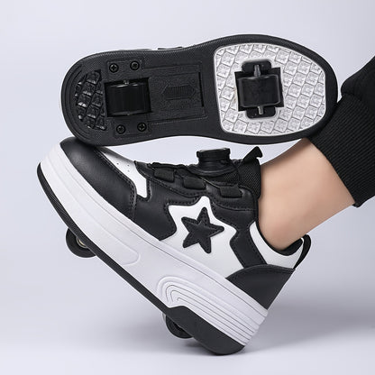 Kids Roller Skates with Buckle Closure and Dual-Wheel Design, Pink or Black Skate Shoes for Indoor and Outdoor Practice, Little and Big Kid Sizes