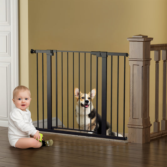 Adjustable Metal Gate 27-43 Inches Wide for Home Openings, Black or White Barrier for Doorway Planning and Family Spaces, Check Fit Before Installation