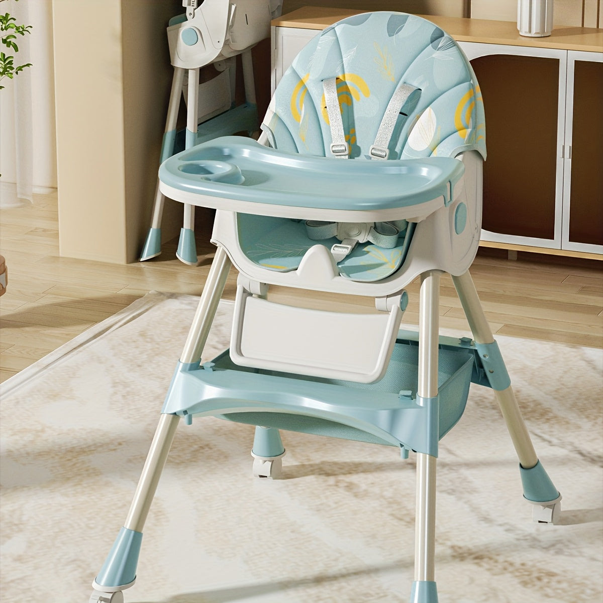Convertible Baby Feeding Chair with Tray, Adjustable Folding High Chair with Padded Seat and Rocking Configuration for Home Mealtimes