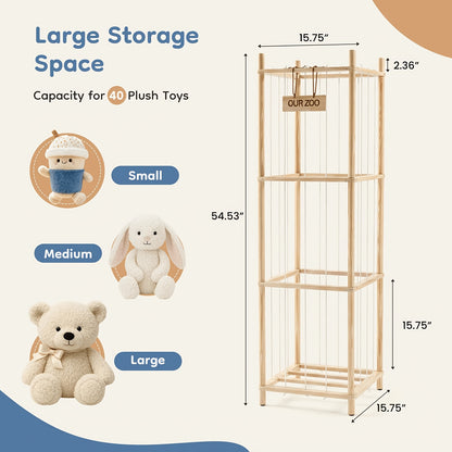 Plush Toy Storage Organizer for Kids' Bedroom and Playroom, Stuffed Animal Holder in Wood-Look, White or Pink Options for Children's Spaces