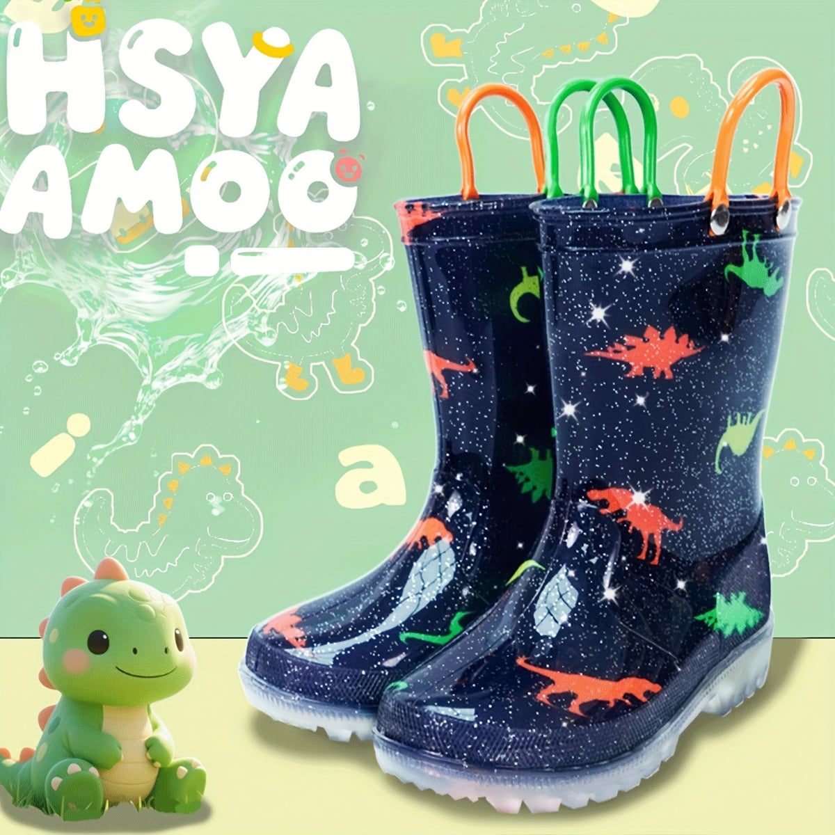 Kids Cartoon Rain Boots in Black, Easy-to-Carry Rainy-Day Footwear for Outdoor Play, with US 8 Toddler, US 12–13 Little Kid and US 1–3 Big Kid Size Options