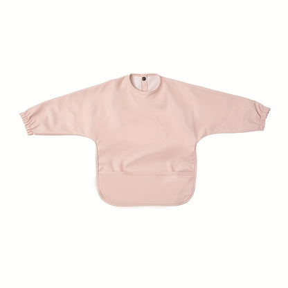 Sleeved Baby Bib with Food Pocket, Wipeable Long Sleeve Feeding Smock with Snap Closure for Babies and Toddlers 6-36 Months at Mealtimes
