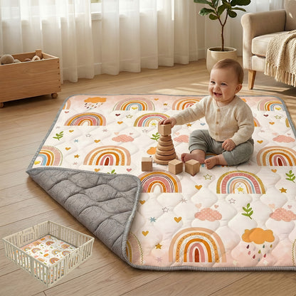 Foldable 50-Inch Baby Crawling Mat with Soft Padding, Machine-Washable Boho Playpen Floor Mat for Infants and Toddlers at Home