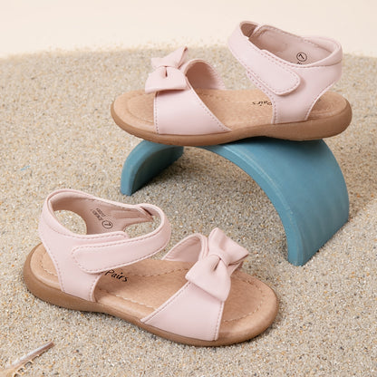 Girls Bow Sandals by DREAM PAIRS with Hook-and-Loop Fastener | Round-Toe TPR Sole Summer Shoes for Toddler, Little Kid and Big Kid Outings