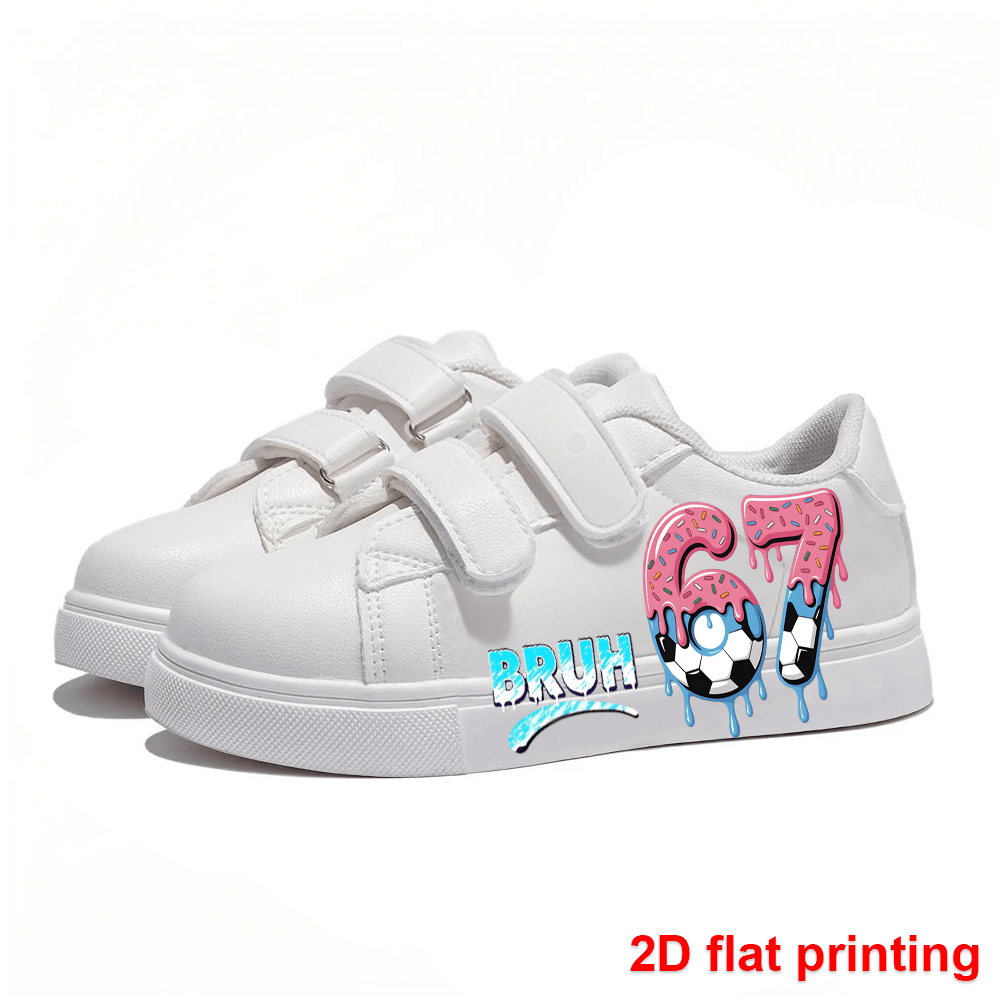 Kids Cartoon-Print Sneakers with Hook-and-Loop Closure, Low-Top Sports Shoes for Toddlers, Little Kids and Big Kids, White Pair for School, Play and Daily Wear