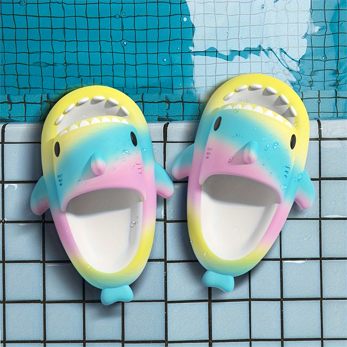 Girls Shark Slide Sandals with Gradient Colors | Lightweight EVA Summer Slippers for Poolside, Beach Days and Outdoor Play for Kids