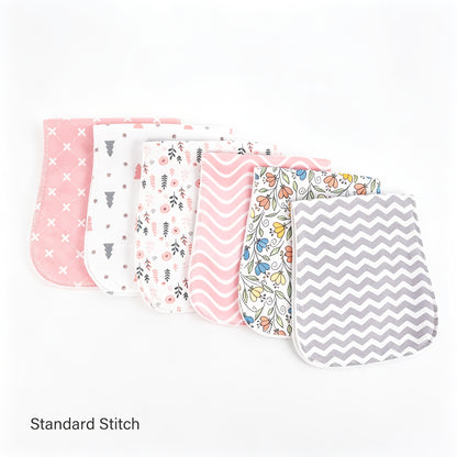 Newborn Burp Cloths 6-Pack, Soft Breathable Contoured Spit-Up Cloth Set with Cartoon Prints for Baby Boys and Girls and Everyday Feeding