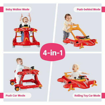 6-in-1 Activity Walker for Babies 6–18 Months, Foldable Height-Adjustable Walker with Rocker and Jumper Modes, Padded Seat, Lights and Music Tray