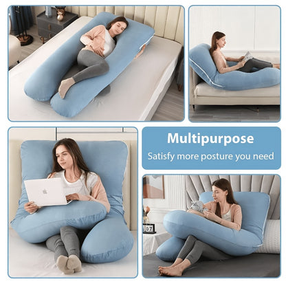 Velvet Cover U-Shaped Pregnancy Pillow, Full Body Maternity Sleeping Pillow with Detachable Soft Velvet Cover, Essential Comfort Support for Pregnant Women and Expectant Mothers